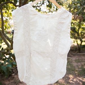 Anthropologie Cream Detailed Sleeveless Top